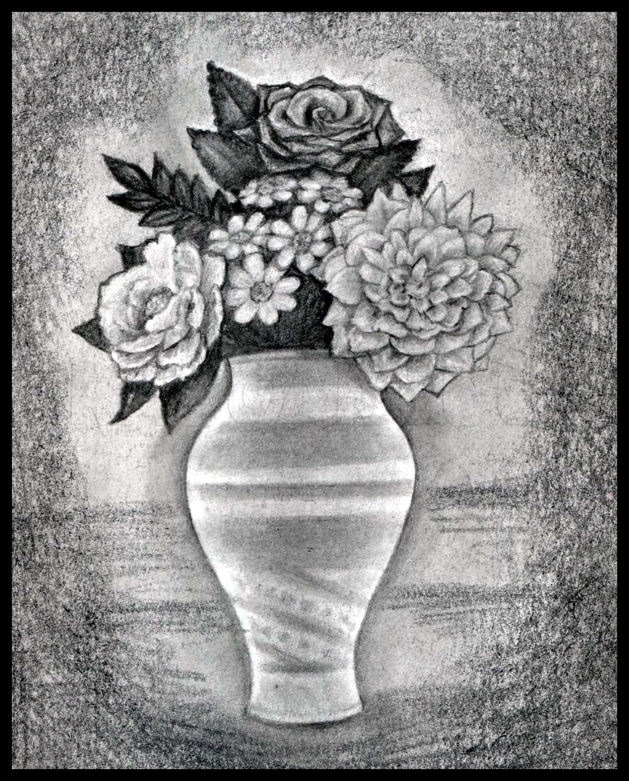 flower vase drawing realistic