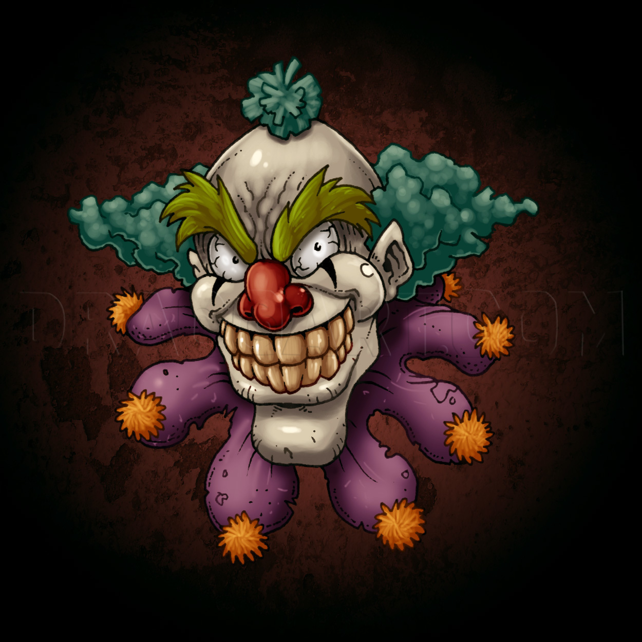 scary clown drawings steps