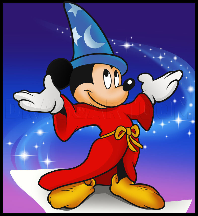 How To Draw Fantasia, Wizard Mickey, Step by Step, Drawing Guide, by