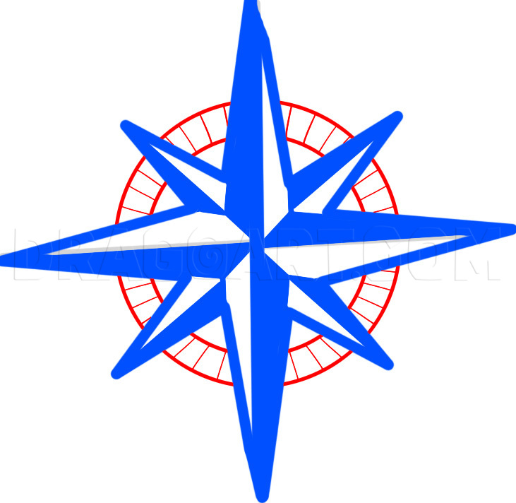 How To Draw A Compass, Compass Rose, Step by Step, Drawing