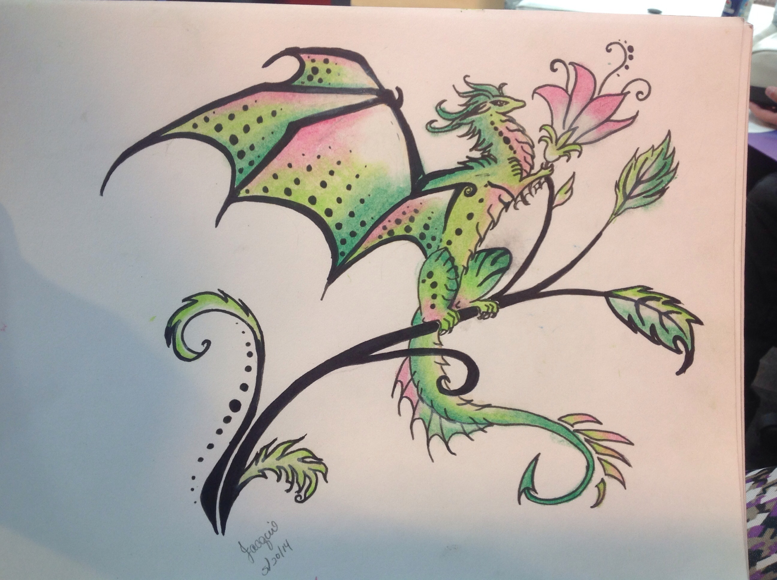 Dragon And Flower Drawing by SweetKelly DragoArt