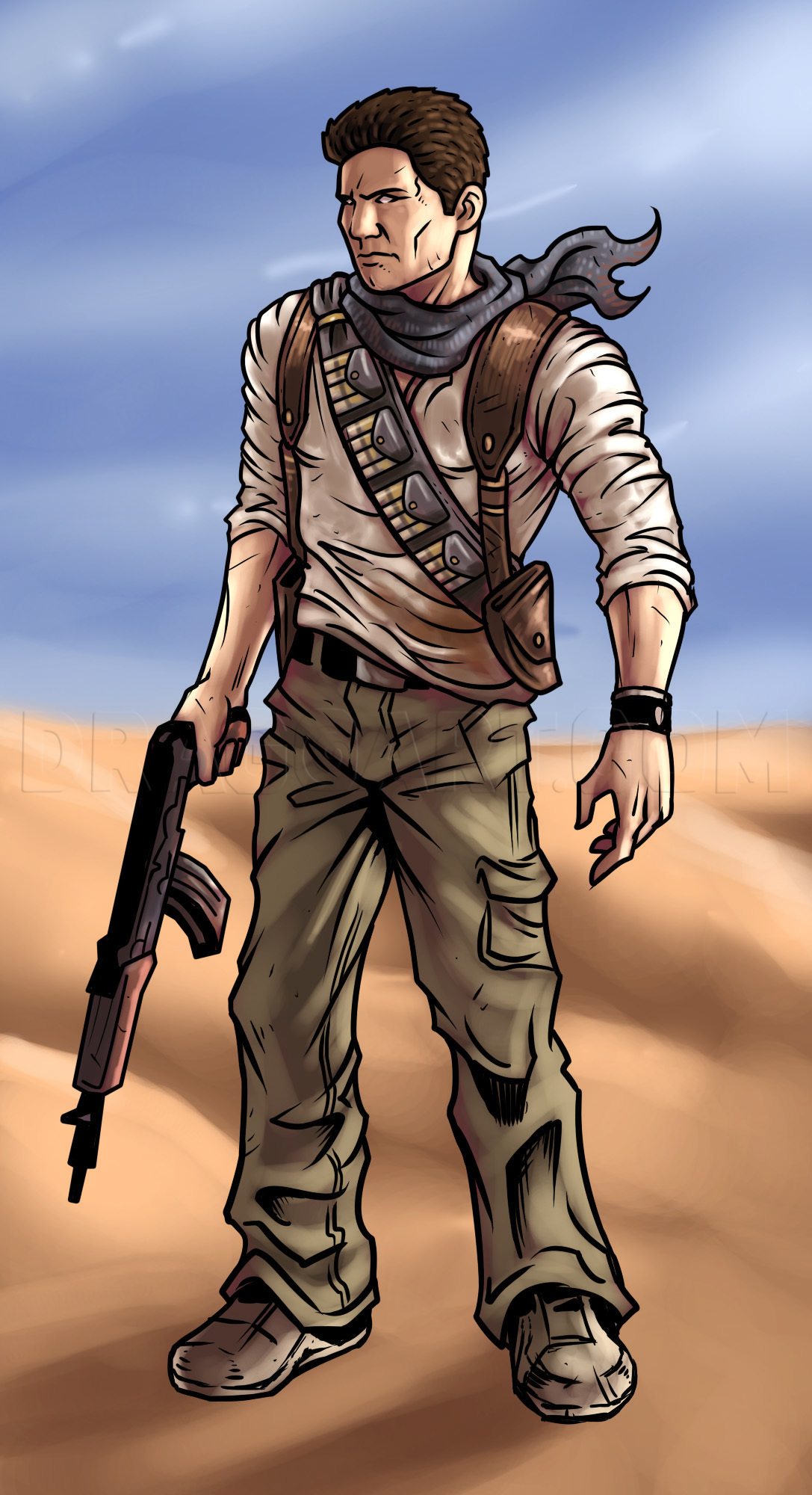 How To Draw Nathan Drake, Uncharted 3 by KingTutorial | dragoart.com